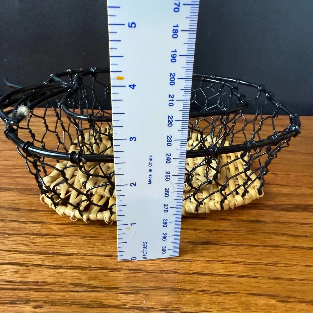 Vintage Apple Wire Rattan Nesting Baskets Set of 2 Black Farmhouse Decor 4378